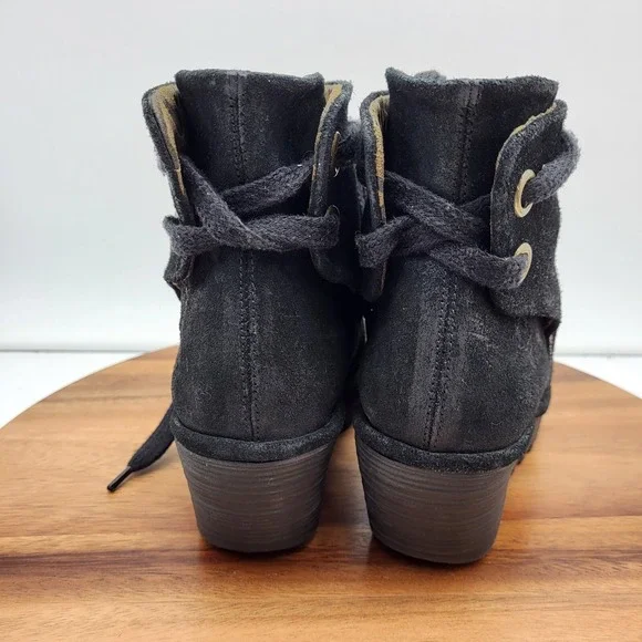Fly London Ankle Boot Womens 7.5 / 8 Yama Black Suede Wedge Lace-up Back Booties - Picture 10 of 16